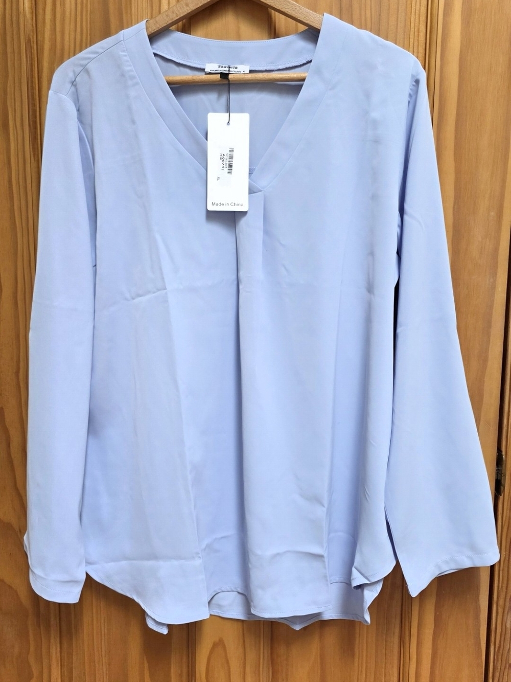 Youtalia - Five Blouses-Light Blue V-Neck Long Sleeve Blouse